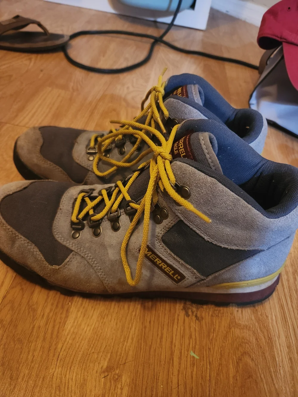 Merrell Eagle Men's Grey Hiking Boots with Yellow Laces
